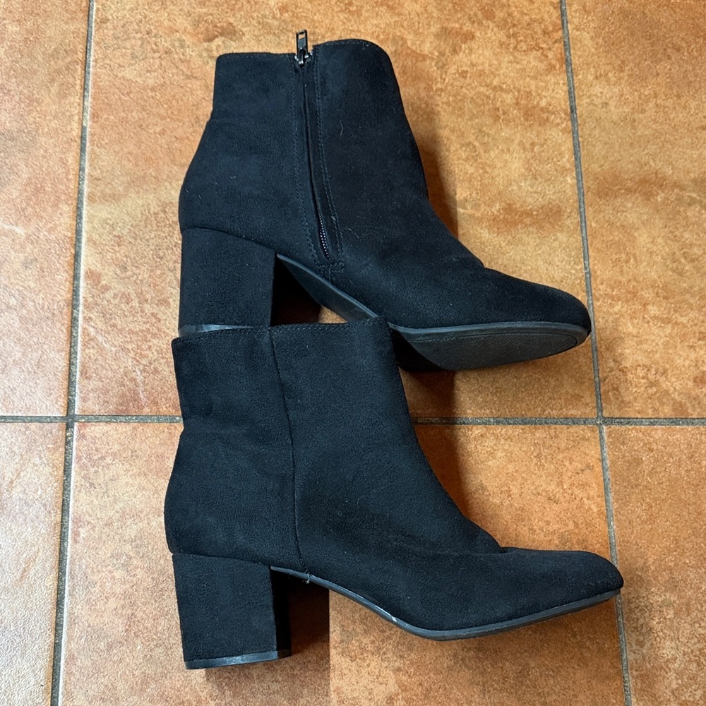 Women's Black Suede Ankle Boots with Block Heel